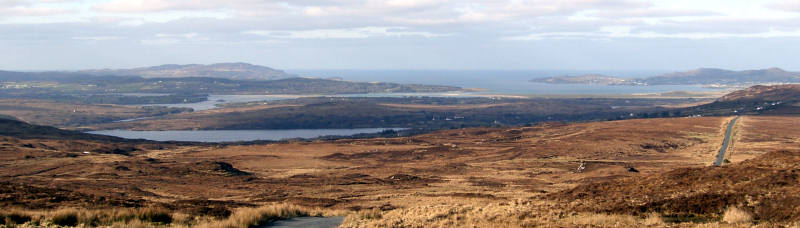 view towards Sheephaven Bay, Carrigart and Downings from Glen Lough Cottage