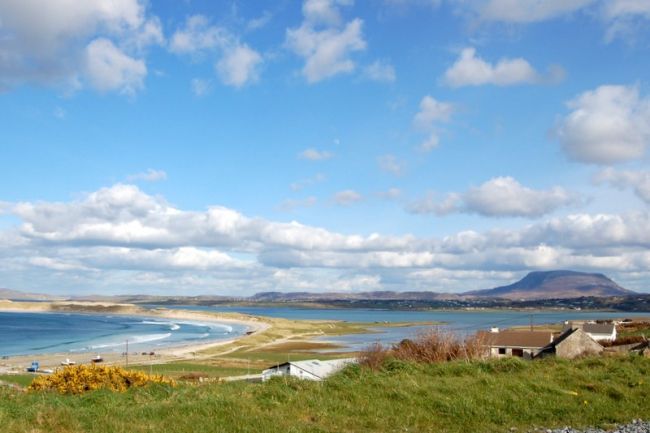 Looking over Magheroarty Beach and Ballyness Bay towards Muckish Mountain