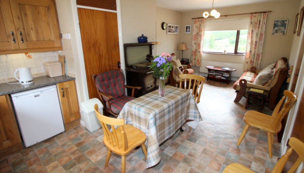 Ther main room in the cottage with kitchen dining and living areas